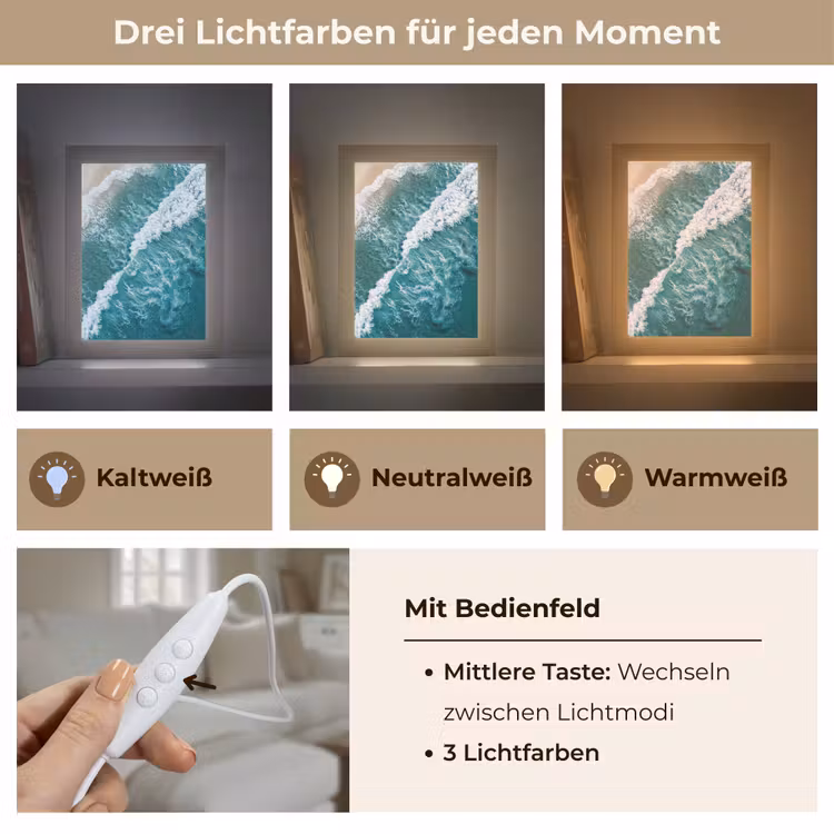 Zee - Strand - Golven - Natuur - Blauw Light Box met kabel (Wandlamp) klein -USP_lichtkleurDE