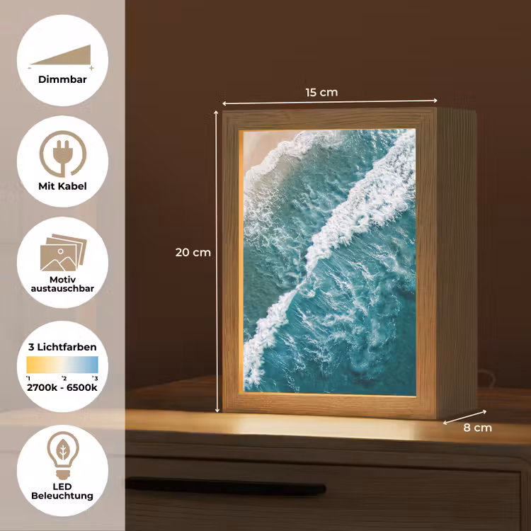 Zee - Strand - Golven - Natuur - Blauw Light Box met kabel (Wandlamp) klein -USP_websiteoverzichtDE