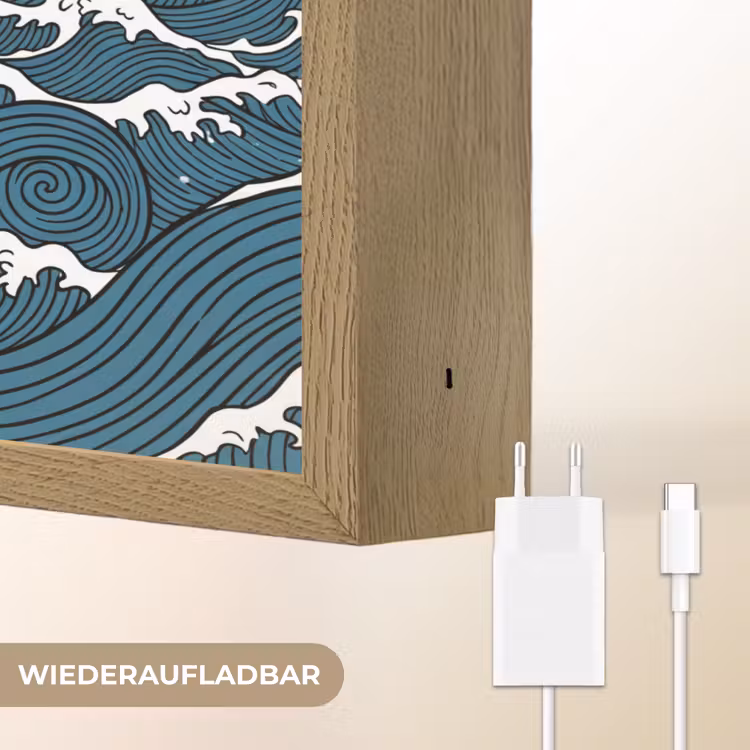 Zee - Golven - Japans - Natuur - Blauw Light Box met batterij (Wandlamp) middel -USP_websiteoplaadbaarDE