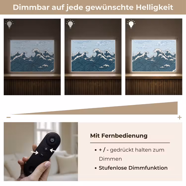 Zee - Golven - Japans - Natuur - Blauw Light Box met batterij (Wandlamp) middel -USP_dimbaarDE