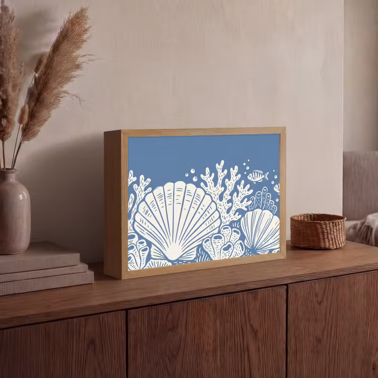Zeeleven - Koraal - Schelp - Vis - Illustratie - Onderwater Light Box met batterij (Wandlamp) middel -sfeer2