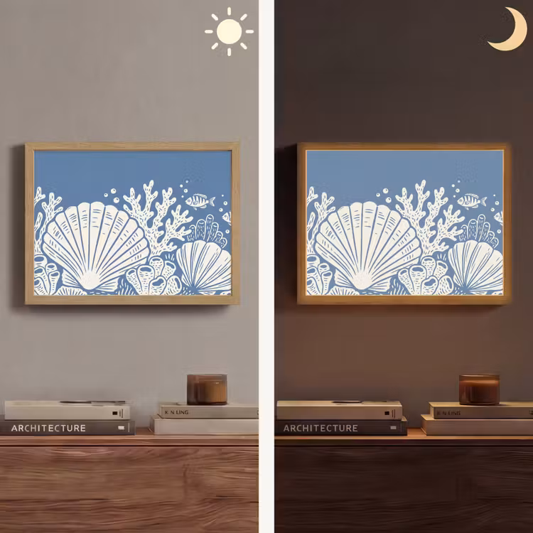 Zeeleven - Koraal - Schelp - Vis - Illustratie - Onderwater Light Box met batterij (Wandlamp) middel -sfeer3