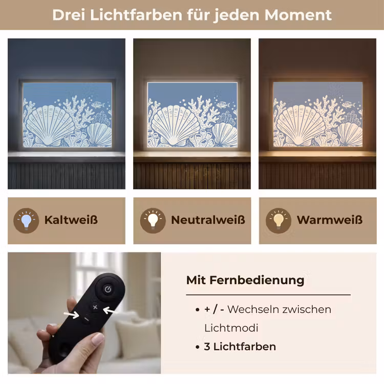 Zeeleven - Koraal - Schelp - Vis - Illustratie - Onderwater Light Box met batterij (Wandlamp) middel -USP_lichtkleurDE