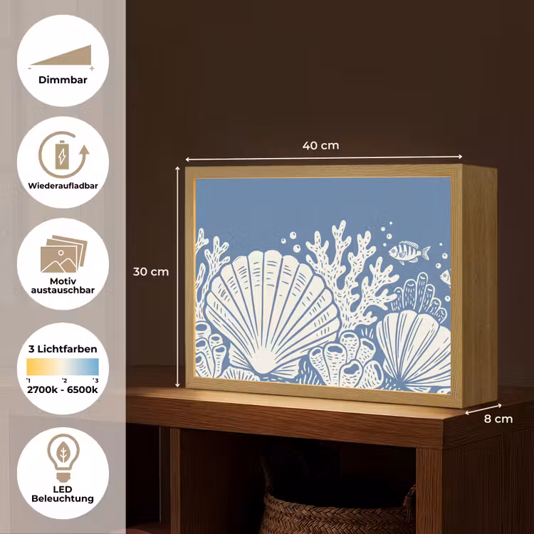 Zeeleven - Koraal - Schelp - Vis - Illustratie - Onderwater Light Box met batterij (Wandlamp) middel -USP_websiteoverzichtDE