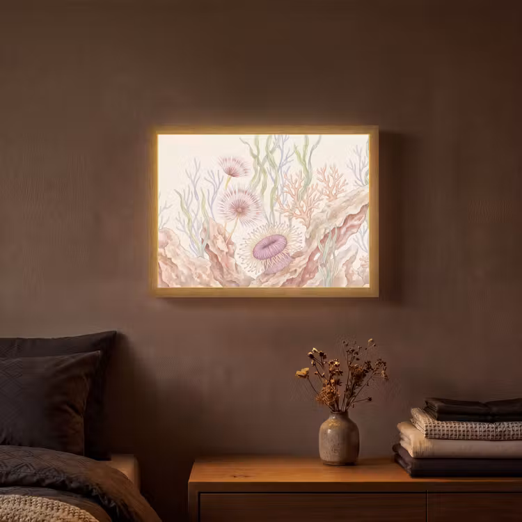 Zeeleven - Koraal - Onderwater - Illustratie - Kleurrijk Light Box met batterij (Wandlamp) middel -sfeer4