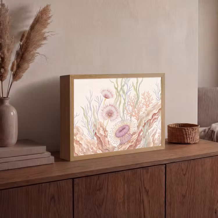 Zeeleven - Koraal - Onderwater - Illustratie - Kleurrijk Light Box met batterij (Wandlamp) middel -sfeer2