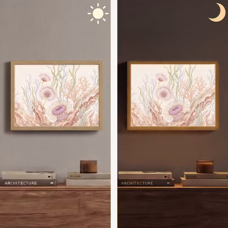 Zeeleven - Koraal - Onderwater - Illustratie - Kleurrijk Light Box met batterij (Wandlamp) middel -sfeer3