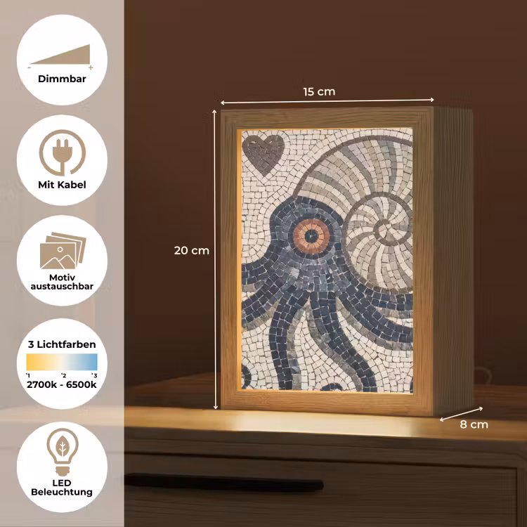 Zeeleven - Mozaïek - Kunst - Vintage - Beige Light Box met kabel (Wandlamp) klein -USP_websiteoverzichtDE
