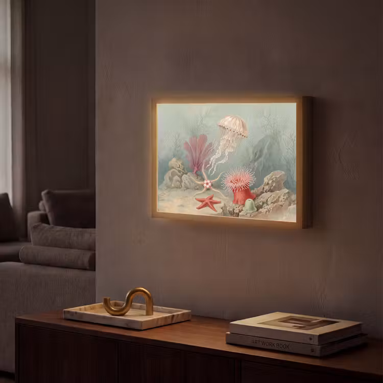 Zeeleven - Kwal - Onderwater - Illustratie - Beige Light Box met batterij (Wandlamp) middel -sfeer1