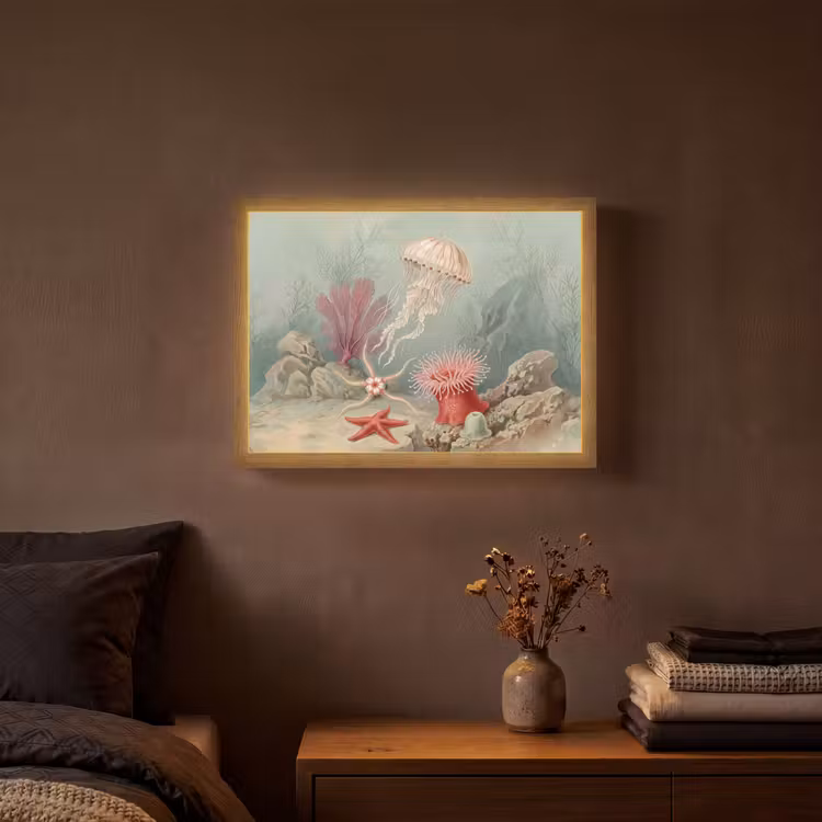 Zeeleven - Kwal - Onderwater - Illustratie - Beige Light Box met batterij (Wandlamp) middel -sfeer4