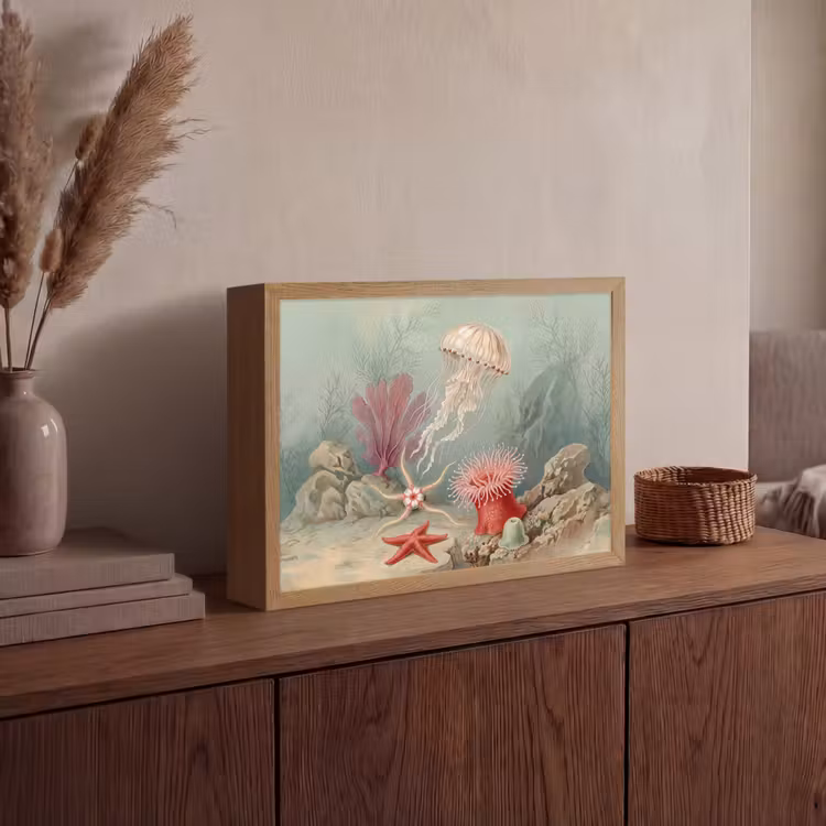 Zeeleven - Kwal - Onderwater - Illustratie - Beige Light Box met batterij (Wandlamp) middel -sfeer2