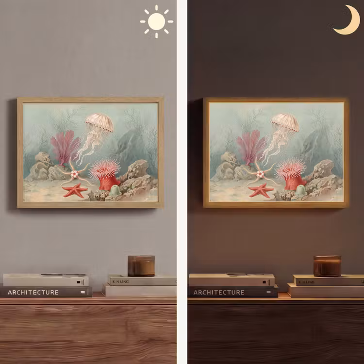 Zeeleven - Kwal - Onderwater - Illustratie - Beige Light Box met batterij (Wandlamp) middel -sfeer3