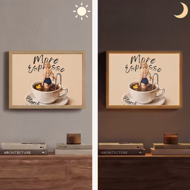 More espresso - Koffie - Eend Light Box met batterij (Wandlamp) middel -sfeer3