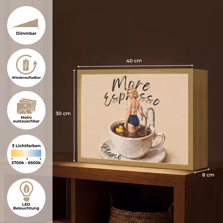 More espresso - Koffie - Eend Light Box met batterij (Wandlamp) middel -USP_websiteoverzichtDE