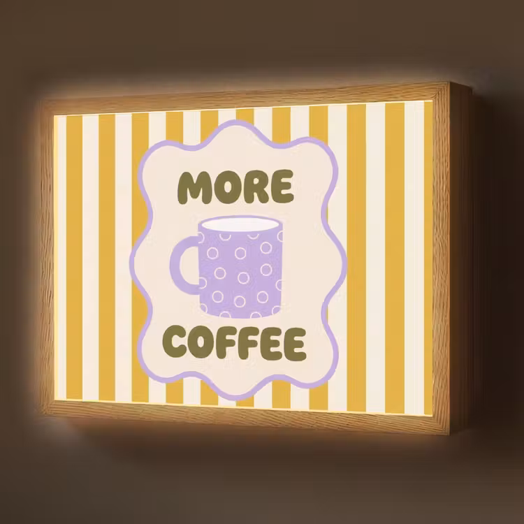More coffee - Geel - Paars - Strepen - Mok Light Box met batterij (Wandlamp) middel -z3d_website