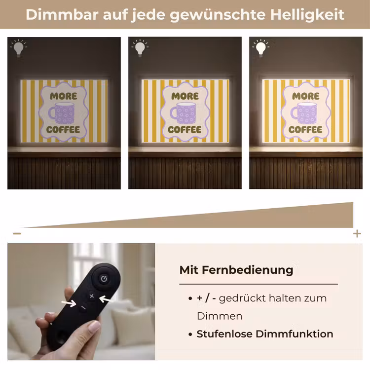 More coffee - Geel - Paars - Strepen - Mok Light Box met batterij (Wandlamp) middel -USP_dimbaarDE