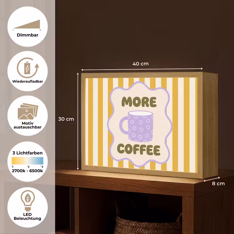 More coffee - Geel - Paars - Strepen - Mok Light Box met batterij (Wandlamp) middel -USP_websiteoverzichtDE