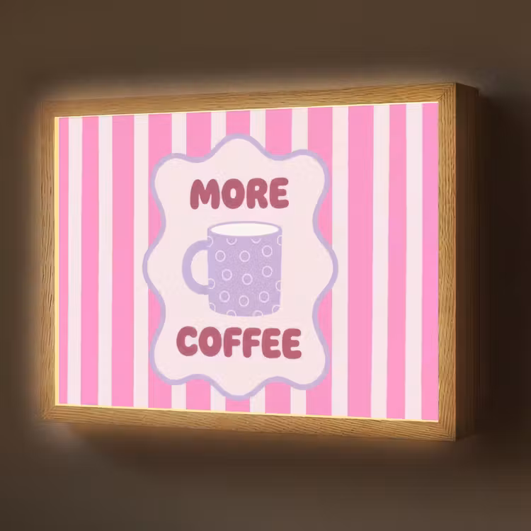 More coffee - Roze - Paars - Strepen - Mok Light Box met batterij (Wandlamp) middel -z3d_website