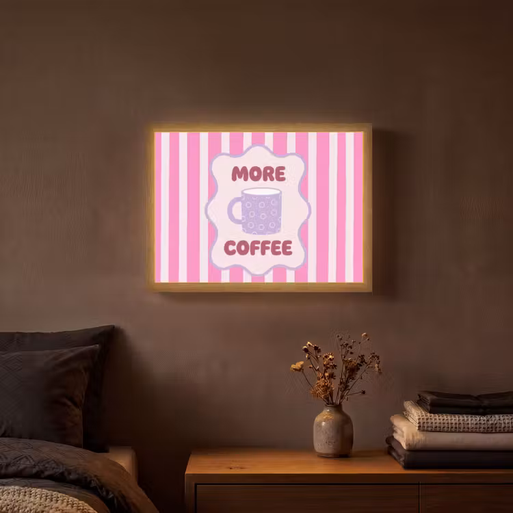 More coffee - Roze - Paars - Strepen - Mok Light Box met batterij (Wandlamp) middel -sfeer4