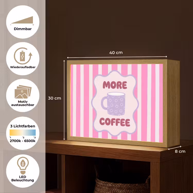 More coffee - Roze - Paars - Strepen - Mok Light Box met batterij (Wandlamp) middel -USP_websiteoverzichtDE