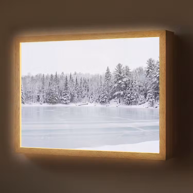 Meer - Dennen - IJs - Winter - Rustgevend Light Box met batterij (Wandlamp) middel -z3d_website