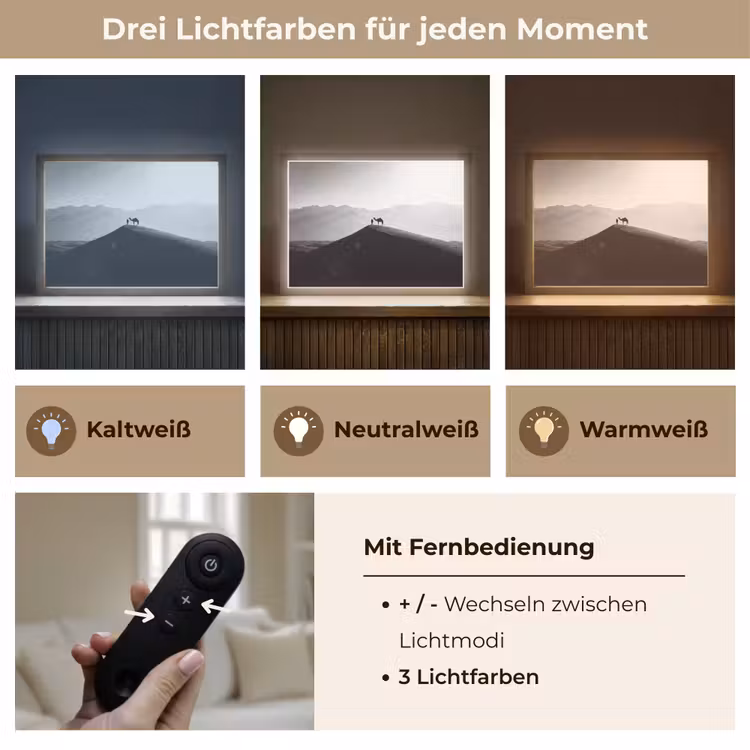 Mens - Kameel - Zandduin - Natuur - Monochroom Light Box met batterij (Wandlamp) middel -USP_lichtkleurDE