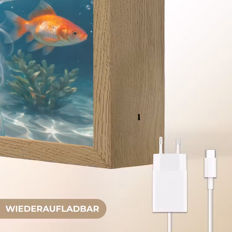 Mens - Onderwater - Vis - Modern - Blauw Light Box met batterij (Wandlamp) middel -USP_websiteoplaadbaarDE