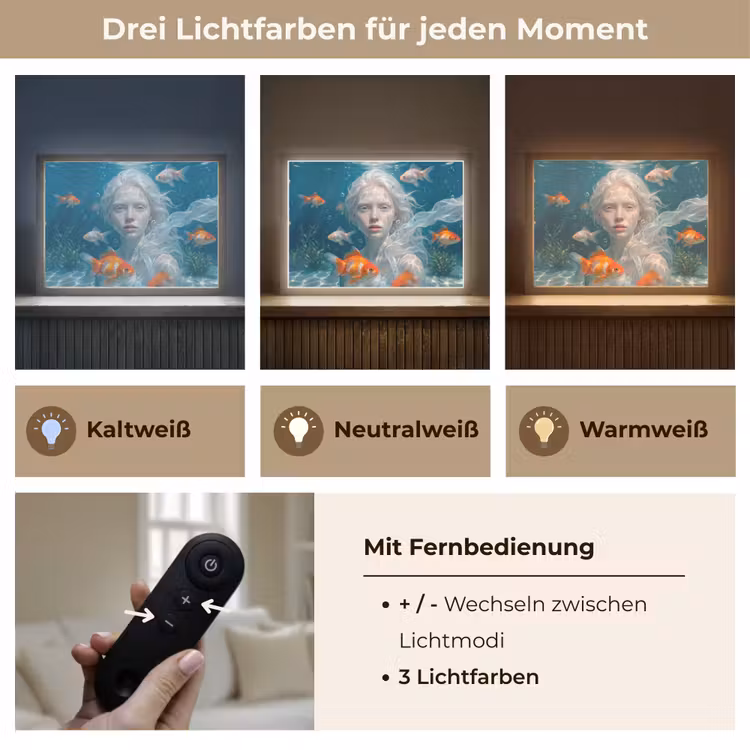 Mens - Onderwater - Vis - Modern - Blauw Light Box met batterij (Wandlamp) middel -USP_lichtkleurDE