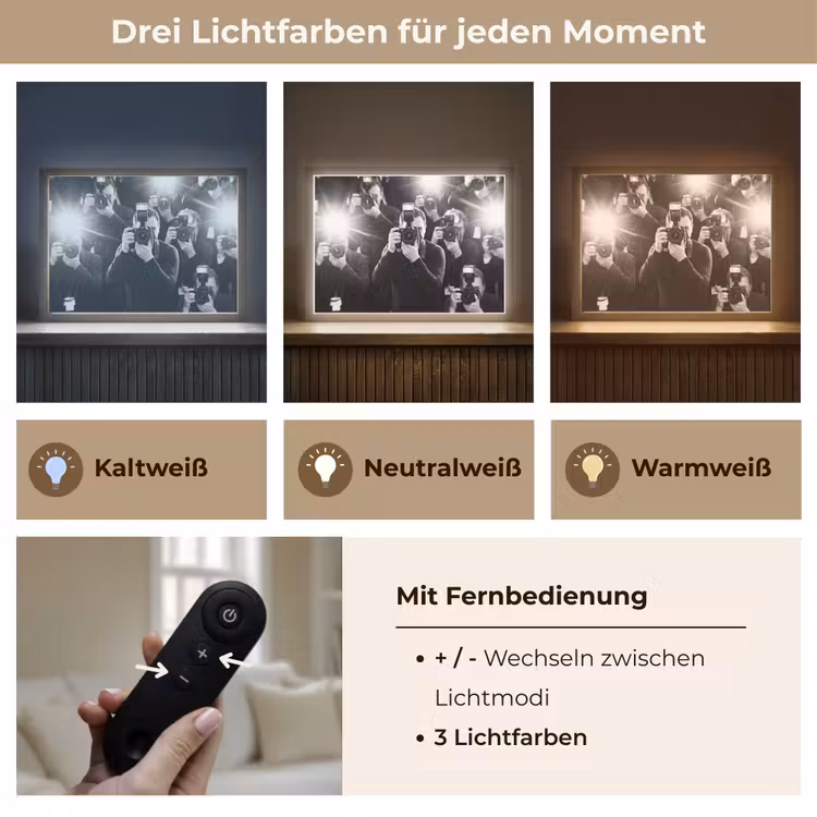 Mensen - Camera - Flitslicht - Zwart-wit - Media Light Box met batterij (Wandlamp) middel -USP_lichtkleurDE