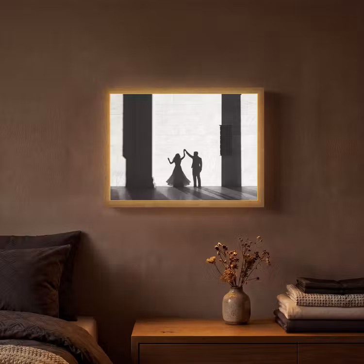 Mensen - Schaduw - Dans - Zwart-wit - Liefde Light Box met batterij (Wandlamp) middel -sfeer4