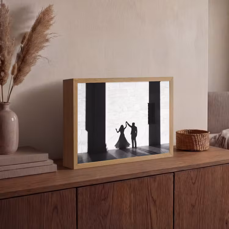 Mensen - Schaduw - Dans - Zwart-wit - Liefde Light Box met batterij (Wandlamp) middel -sfeer2