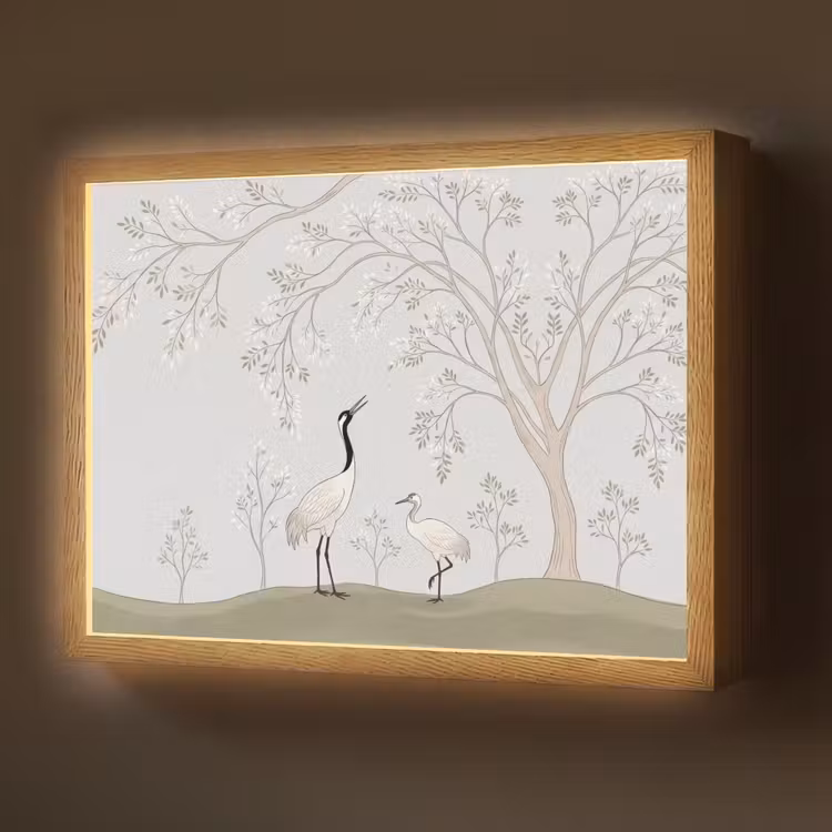 Minimalistisch - Kraanvogels - Blauw Light Box met batterij (Wandlamp) middel -z3d_website