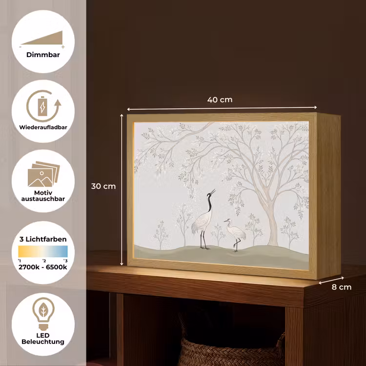 Minimalistisch - Kraanvogels - Blauw Light Box met batterij (Wandlamp) middel -USP_websiteoverzichtDE