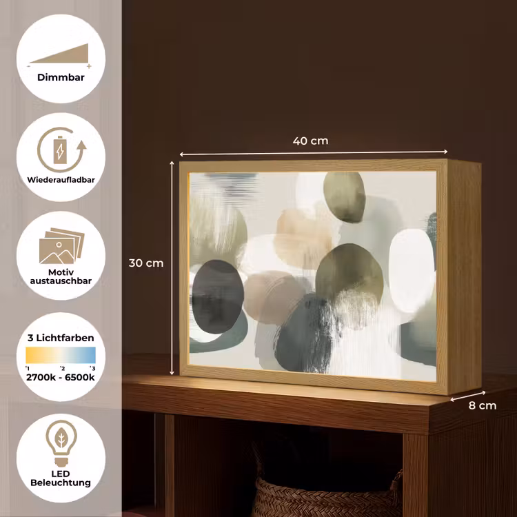 Minimalistisch - Cirkels - Penseelstreken - Beige Light Box met batterij (Wandlamp) middel -USP_websiteoverzichtDE