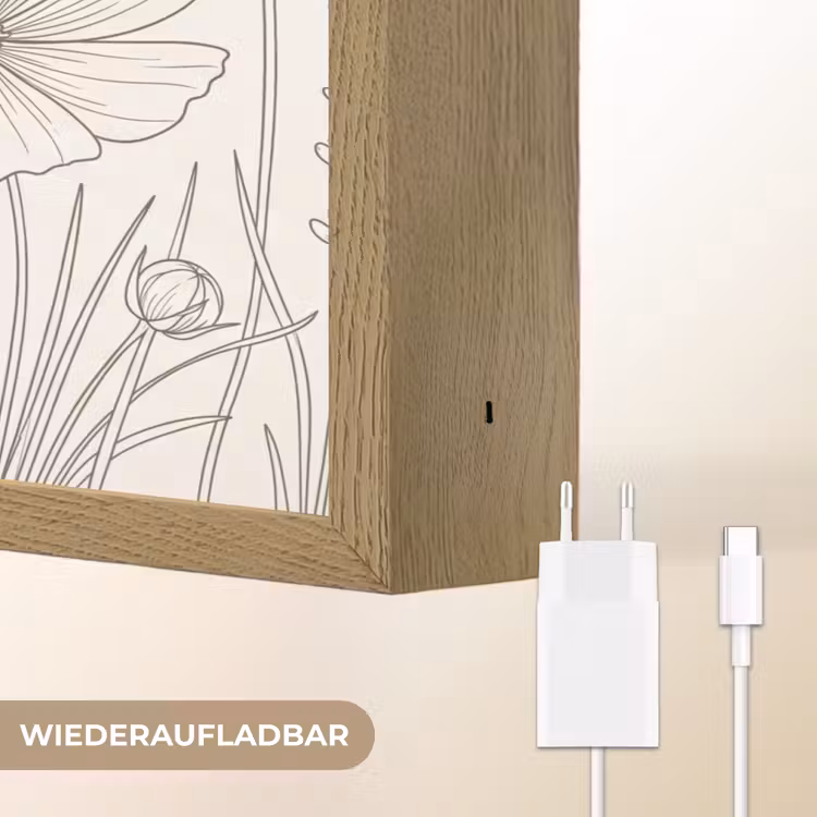 Minimalistisch - Modern - Bloemen - Beige Light Box met batterij (Wandlamp) middel -USP_websiteoplaadbaarDE