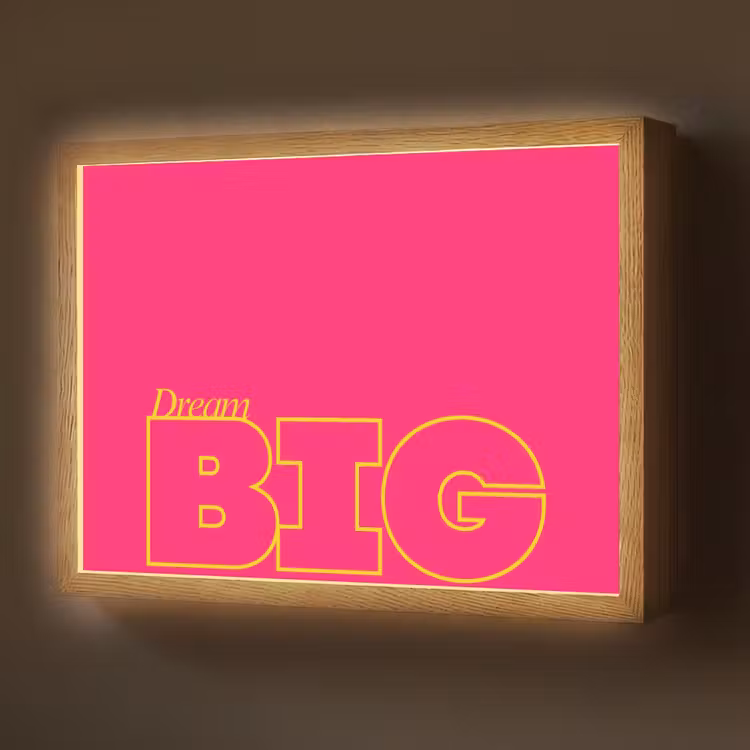 Minimalistisch - Roze - Dream big - Grafisch Light Box met batterij (Wandlamp) middel -z3d_website