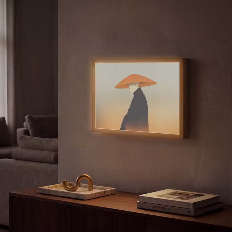 Minimalistisch - Silhouet - Oranje Light Box met batterij (Wandlamp) middel -sfeer1