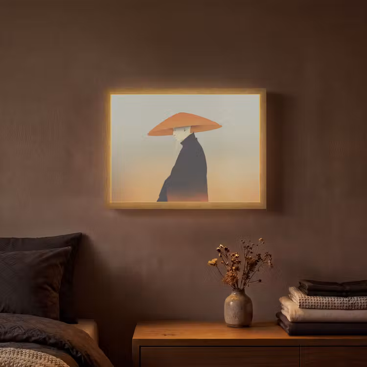 Minimalistisch - Silhouet - Oranje Light Box met batterij (Wandlamp) middel -sfeer4
