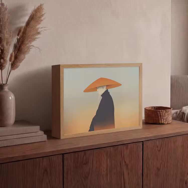 Minimalistisch - Silhouet - Oranje Light Box met batterij (Wandlamp) middel -sfeer2