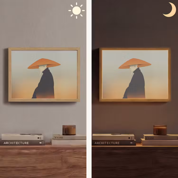 Minimalistisch - Silhouet - Oranje Light Box met batterij (Wandlamp) middel -sfeer3
