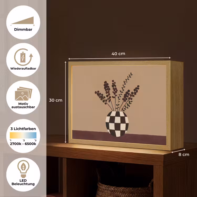 Minimalistisch - Vaas - Bloemen - Bruin Light Box met batterij (Wandlamp) middel -USP_websiteoverzichtDE