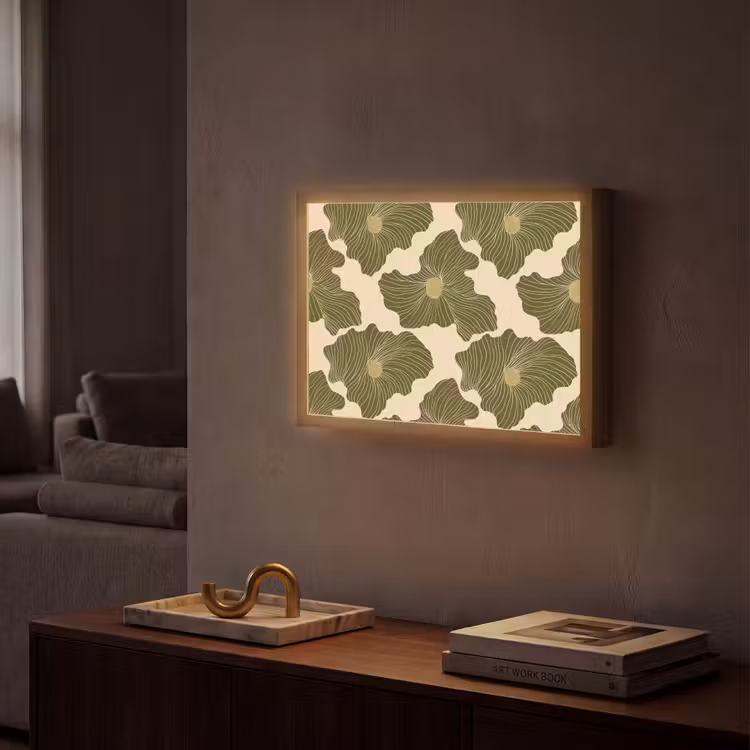 Modern - Abstract - Groen Light Box met batterij (Wandlamp) middel 907 -sfeer1