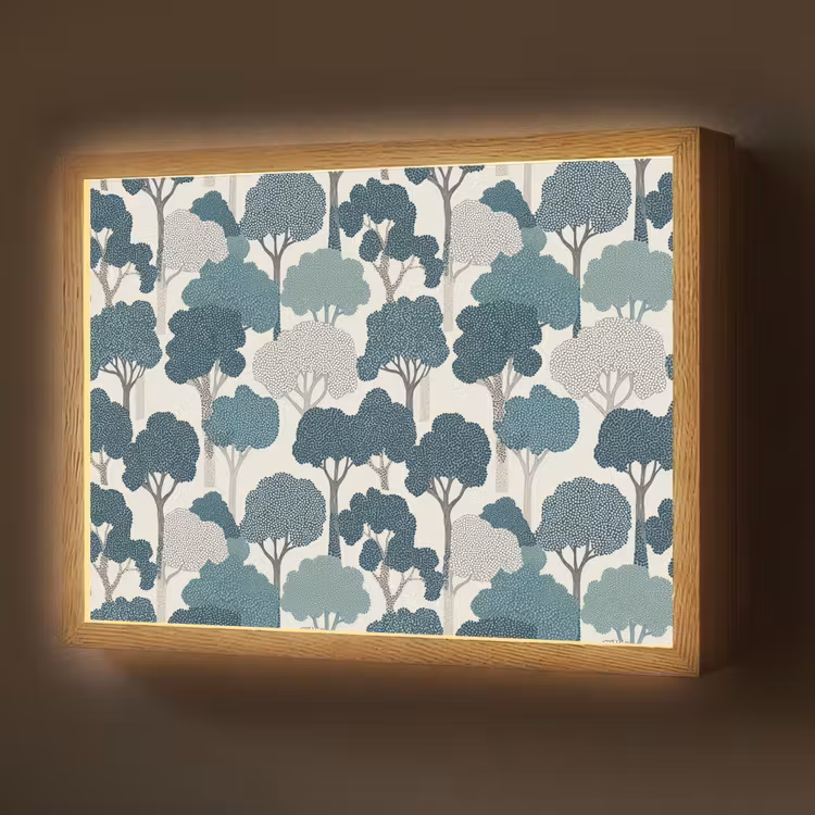 Modern - Bomen - Bos - Patroon - Blauw Light Box met batterij (Wandlamp) middel 907 -z3d_website