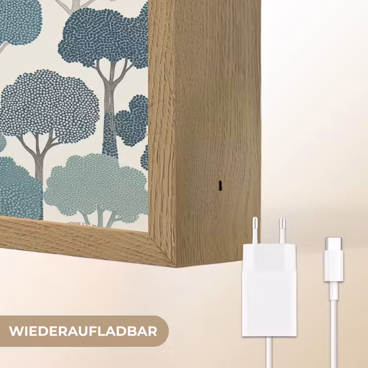 Modern - Bomen - Bos - Patroon - Blauw Light Box met batterij (Wandlamp) middel 907 -USP_websiteoplaadbaarDE