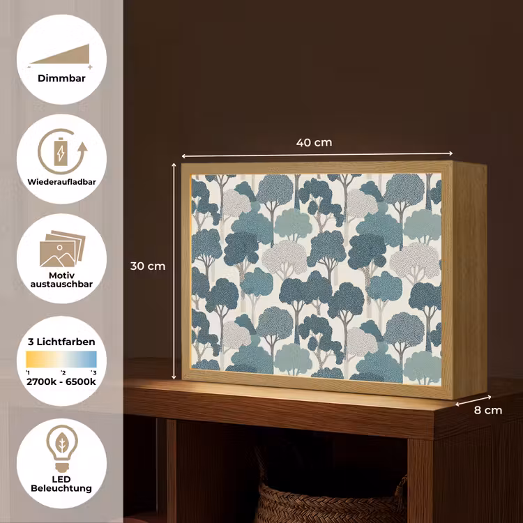Modern - Bomen - Bos - Patroon - Blauw Light Box met batterij (Wandlamp) middel 907 -USP_websiteoverzichtDE