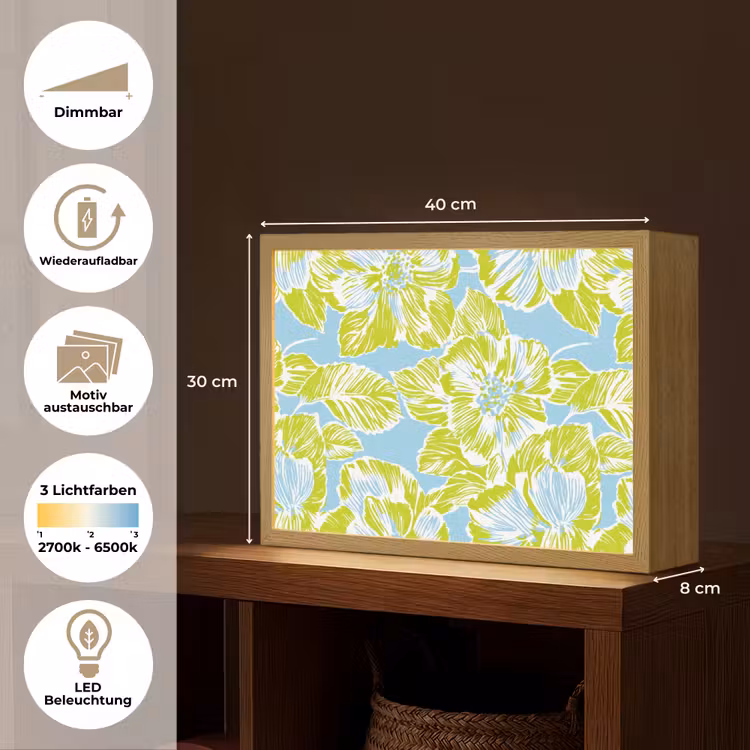 Modern - Bloemen - Groen Light Box met batterij (Wandlamp) middel 907 -USP_websiteoverzichtDE