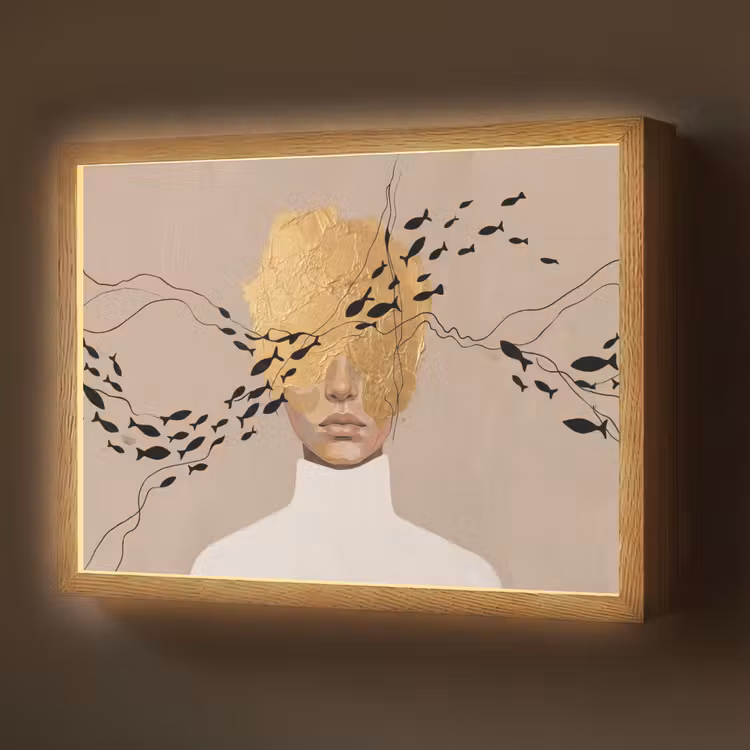 Modern - Vrouw - Goud Light Box met batterij (Wandlamp) middel -z3d_website