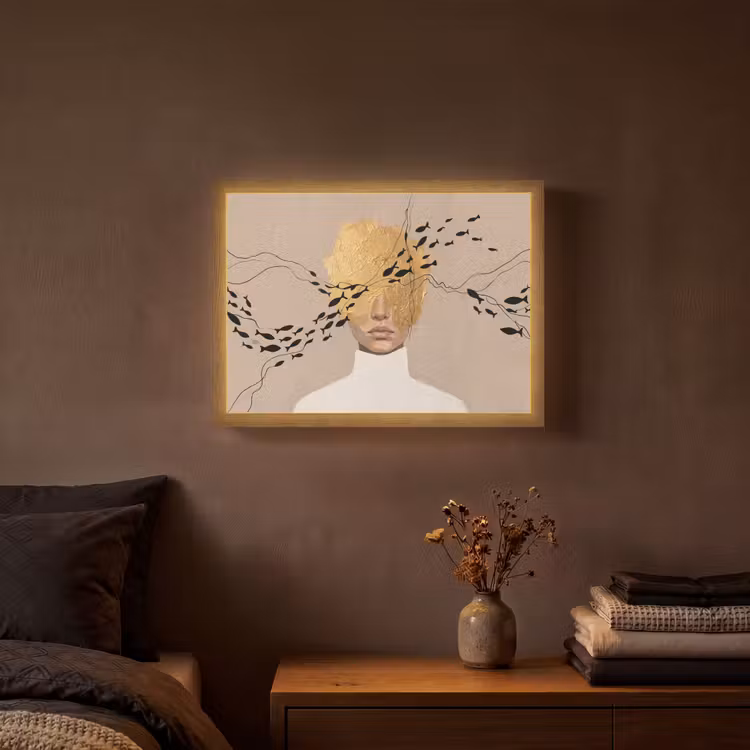 Modern - Vrouw - Goud Light Box met batterij (Wandlamp) middel -sfeer4