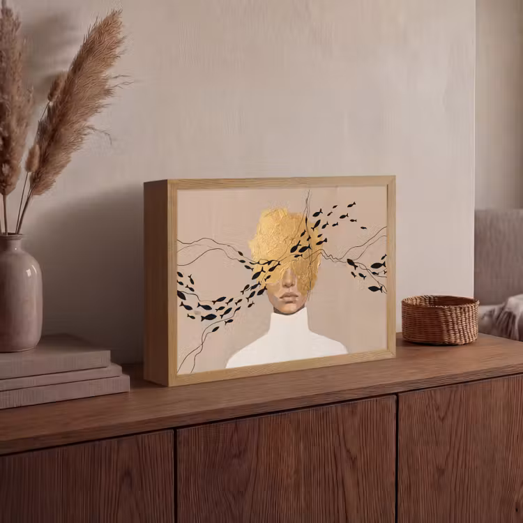 Modern - Vrouw - Goud Light Box met batterij (Wandlamp) middel -sfeer2