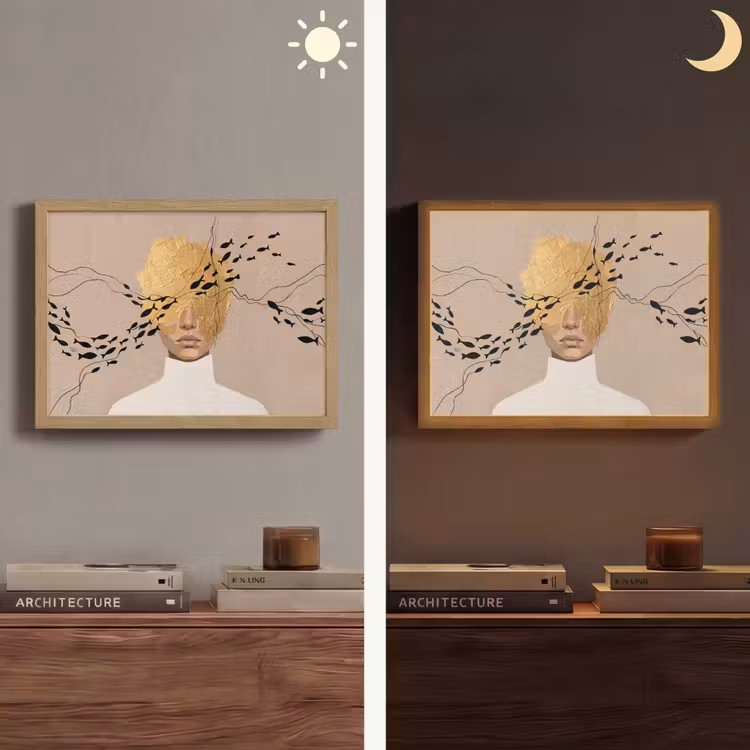 Modern - Vrouw - Goud Light Box met batterij (Wandlamp) middel -sfeer3